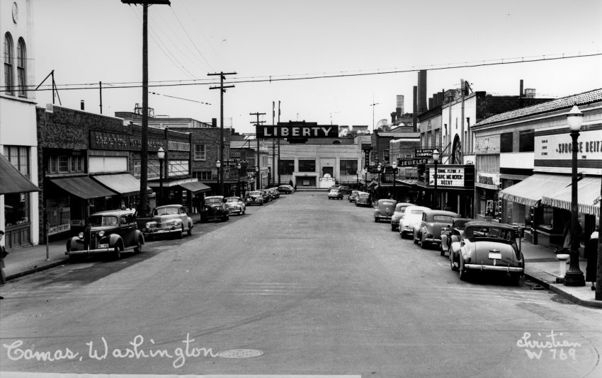 A 1940 photo of downtown Camas, Washington